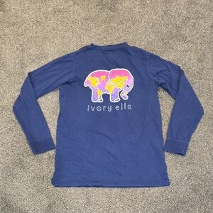 Ivory Ella Women Blue& Pink Long Sleeve Tee with Elephant Design Top Sz S